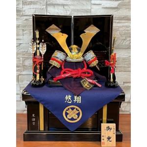 【お子様の名前とご家紋入りふくさ付き!】コンパクト兜収納箱飾り　五月人形