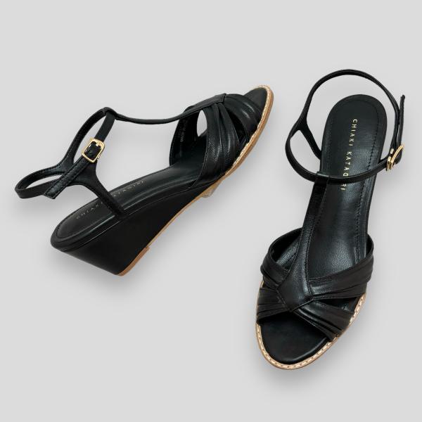 CHIAKI KATAGIRI チアキカタギリ サンダル ウェッジ ヒール Tストラップ 本革 靴 ...