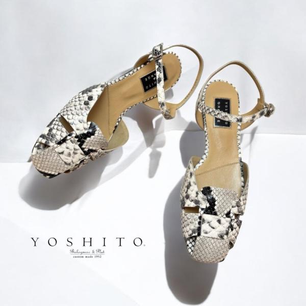YOSHITO ヨシト パンプス サンダル ストラップ グルカ パイソン 本革 靴 8312 wh