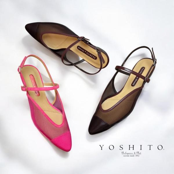 YOSHITO ヨシト パンプス チュール バック ストラップ メッシュ 本革 靴 8901
