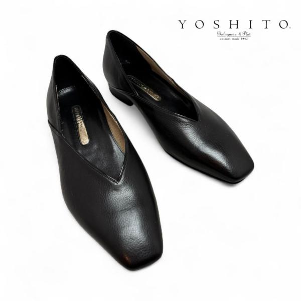 2025秋冬新作 YOSHITO ヨシト パンプス ローヒール スリッポン シューズ Vカット 柔ら...