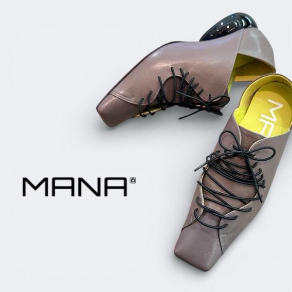 2026春夏新入荷 MANA マナ パンプス レースアップ シューズ 10ホール スクエアトゥ マニ...