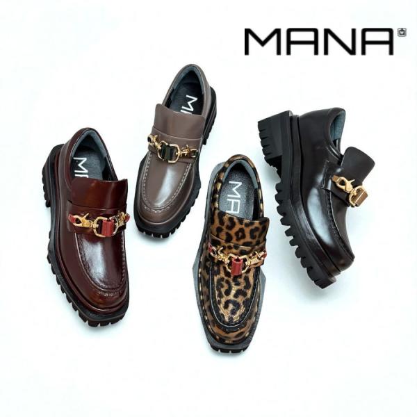 2025秋冬新作 MANA マナ ローファー ダブルフック 厚底 本革 靴 551206