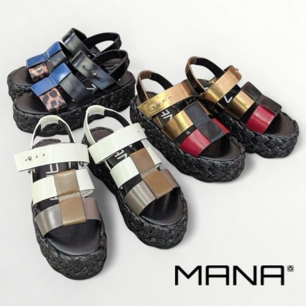 MANA マナ ジュート サンダル カラーコンビ 厚底 本革 靴 552191