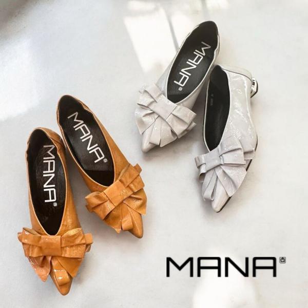 2026春夏新作 MANA マナ パンプス ビッグ リボン ポインテッド エナメル 本革 靴 561...