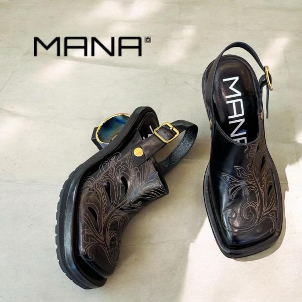 2026春夏新作 MANA マナ パンプス クラフト サークル ヒール バック ベルト ウエスタン ...
