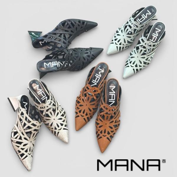 2026春夏新作 MANA マナ ミュール レーザーメッシュ クローズトゥ パンプス 本革 靴 56...