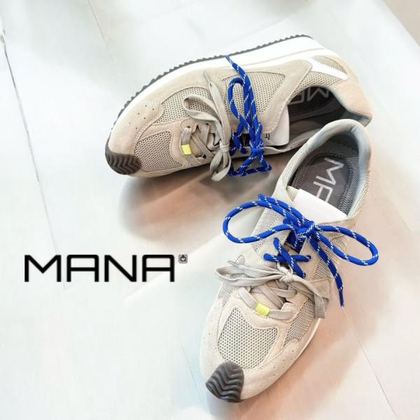 2026春夏新作 MANA マナ スニーカー ダブル シューレース ローテク ウェッジ ソール 本革...