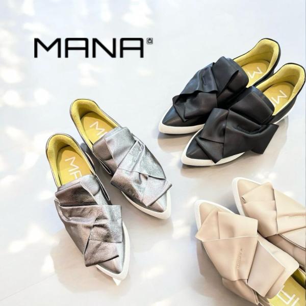2026春夏新入荷 MANA マナ リボン スニーカー スリッポン ポインテッド インヒール 本革 ...