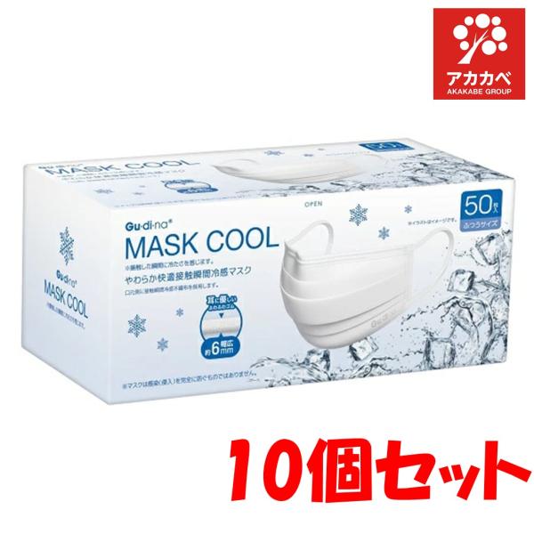 【10個セット】グディナ やわらか快適接触瞬間冷感不織布マスク ふつう 50枚 冷感マスク 小顔 ホ...