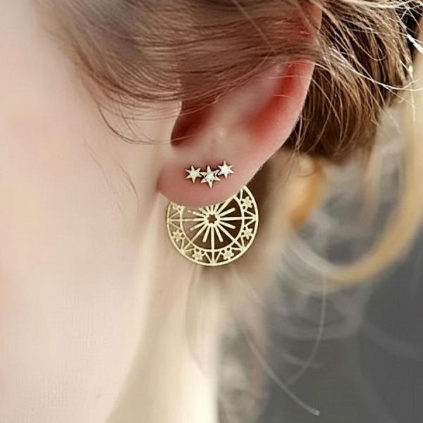 ピアス 可愛い 丸い 星 六芒星 スター バックキャッチ 2WAY おしゃれ デザイン感 レディース...
