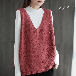 レディース ニットベスト 前開き ボタン留め vネック ノースリーブ