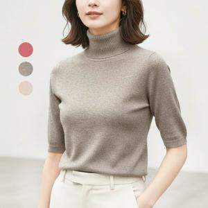 ニット セーター 半袖 ハイネック カシミヤ レディース