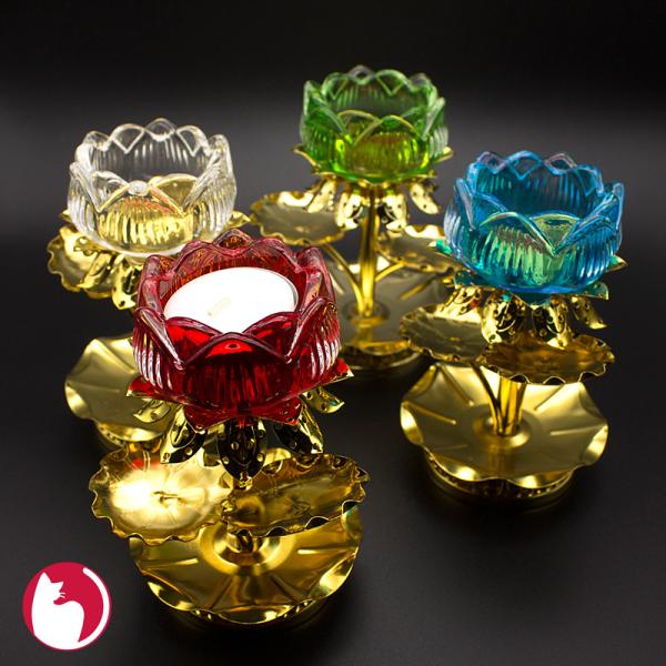 キャンドルホルダー 蓮ロング 全4色 ガラス製 蓮の花 燭台 キャンドル1個付き 1100685