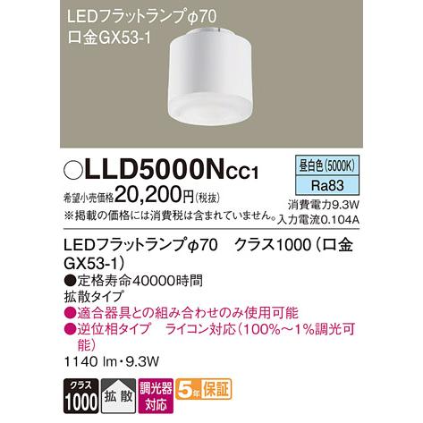 安心のメーカー保証 【送料無料】 LLD5000NCC1（クラス1000口金GX53-1） パナソニ...