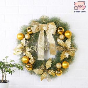 クリスマスリース クリスマス 花輪 豪華 オーナメント ガーランド ボール 造花 リボン かわいい ナチュラルリース 大きい 玄関 ドア 庭園 壁掛け
