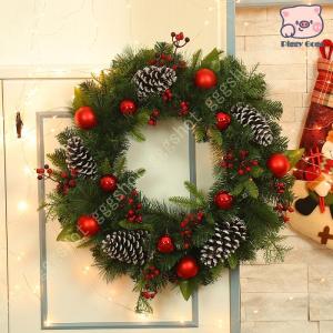 クリスマスリース クリスマス花輪 豪華 松ぼっくり ペッパーベリー オーナメント ガーランド かわいい 造花 ナチュラルリース 玄関 ドア 庭園