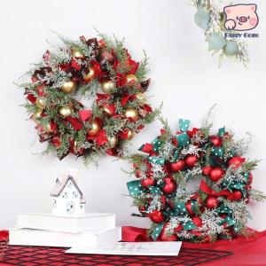 クリスマスリース 壁掛け 玄関飾り ドア 華やか ゴージャス かわいい リボン付き 葉 クリスマス 飾り クリスマスリースボール オーナメント