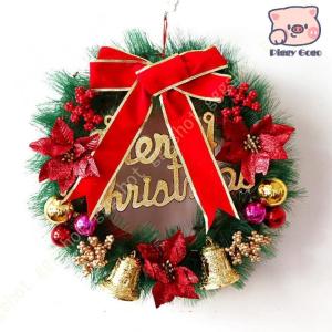 クリスマスリース リボン 赤い花 玄関リース ...の詳細画像1