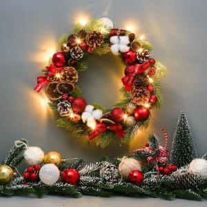 ライト付 クリスマスリース クリスマス飾り 華やか イルミネーションライト付き ドア 玄関リース 壁掛け インテリア デコレーション おしゃれ