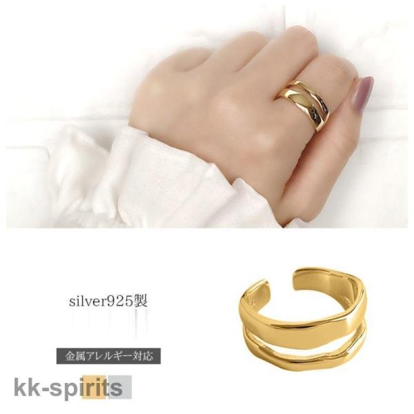 リング レディース 金属アレルギー対応 太め ごつめ 2連 おしゃれ シンプル 普段使い 重ねづけ ...