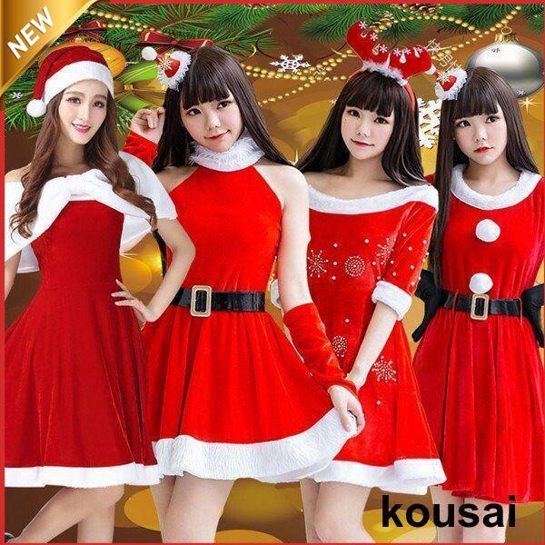 【値下げ】大人用 サンタ服 サンタコスプレサンタクロース ワンピース ケープ フード クリスマス サ...