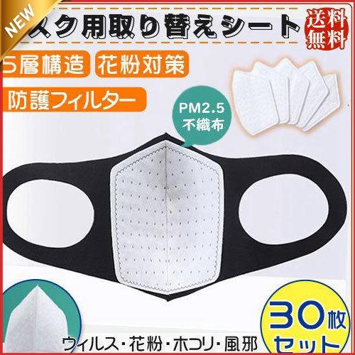 マスク用取り替えシート 30枚 5層構造 花粉対策マスク 活性炭入不織布 ナ対策 フィルターシートフ...