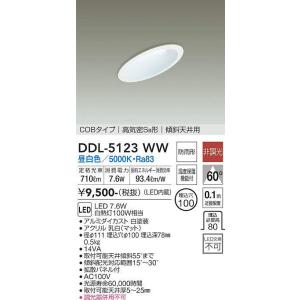 DDL-5123WW ダウンライト(軒下兼用) 傾斜天井用 (φ100・白熱灯100W相当) LED 7.6W 昼白色 大光電機 (DDS) 照明器具｜akariyasan