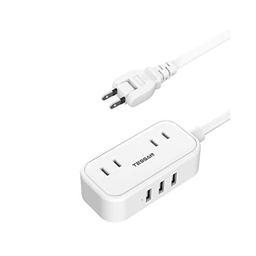 TESSAN 延長コード 充電タップ 蛸足コンセント テーブルタップ ホワイト AC2個 3USBポ...