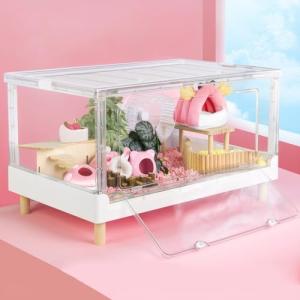 Yulezen 折りたたみ式アクリル透明ハムスターケージ、小動物用の快適で広々とした居住空間（ハムスター、モルモット、リスに最適） 70x43.