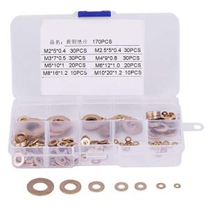 Yosoo 180Pcs 真鍮ワッシャー 平ワッシャー フラットワッシャー
