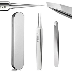 角栓ピンセット 毛抜きピンセット 先斜め 極細先端幅は0.1mm 精密ピンセット 角栓取り かくせんとり 黒ずみ取り 収納ケース付き 2本セット
