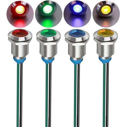 KILIGEN 4個 12mm 3V-4.5V-5V-6V-7.5V-9VDC LED 防水インジケ...