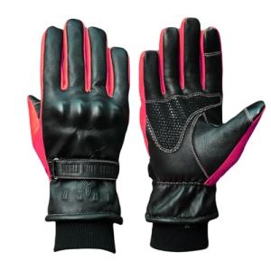 （YOSHI）バイク用グローブ、ウインターグローブ、ゴートレザー、冬用、本革手袋、スマホ対応、起毛裏地 RED M