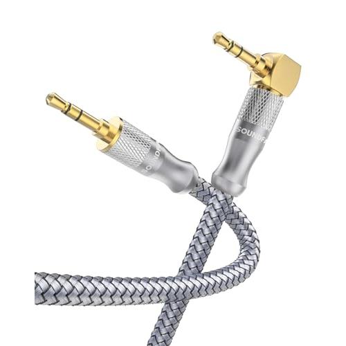 AUX ケーブルL型 SOUDNFAM 90°3.5mm オーディオケーブル，オス-オス 片側L型ス...