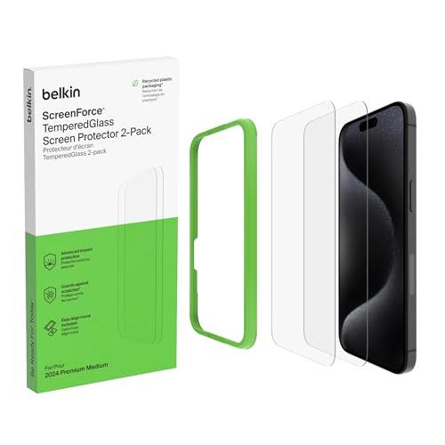 2枚セットBelkin iPhone16Pro / 17対応 ガラスフィルム ガイド付き フィルム ...