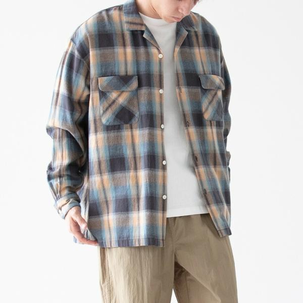 SALE チェックシャツ　DUAL VOICE デュアルボイス オンブレチェックオープンカラーシャツ...