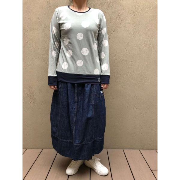 SALE Tシャツ　LIME.INC ライム 　ストレッチ天竺かすれ水玉プリントクルーネック切替長袖...