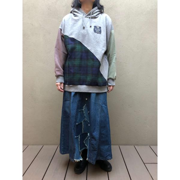 スウェットパーカー　LIME.INC ライムインク 　裏起毛裏毛 チェック切替　長袖スウェットプルパ...