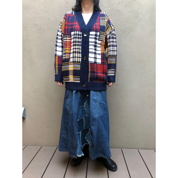 SALE カーディガン　LIME.INC ライムインク 12GGジャガードチェック柄 カーディガン ...