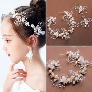 ヘアアクセサリー ヘッドドレス イヤリング セット 子供 キッズ 女の子 フォーマル 髪飾り ヘアクリップ 七五三 フラワーガール 結婚式 ピアノ発表会 花飾り