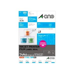 A-one エーワン フィルムラベルシール ［インクジェット］ツヤ消し・透明 27面 29442