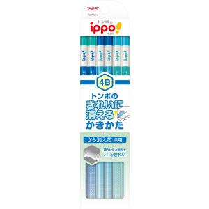 鉛筆 トンボ鉛筆 TOMBOW ippo！きれいに消えるかきかたえんぴつ 6角軸/12本入り 4B ブルー KB-KSKM01-4B｜akatsuka-bs