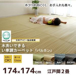 い草 調 ラグ 洗える PPカーペット 日本製 ペット 江戸間2畳 174×174cm 水洗い 犬 猫 アウトドア 上敷き い草調ラグ ポリプロピレン 農作業 屋外｜akaya