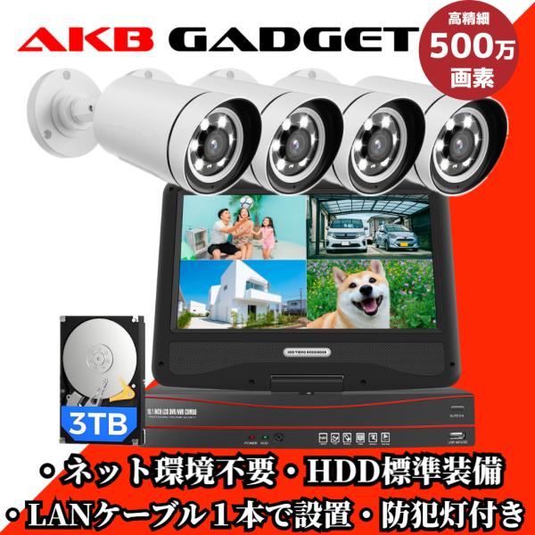 防犯カメラ 家庭用 屋外 poe セット 500万画素 カメラ4台 監視カメラ 電源不要 家庭用  ...