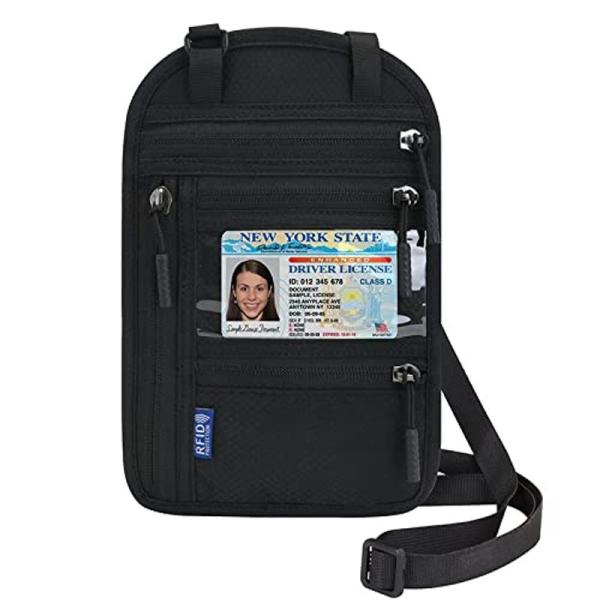 QIANC 多機能 RFID パスポートケース 首下げ パスポートバッグ スキミング防止 通帳ケース...