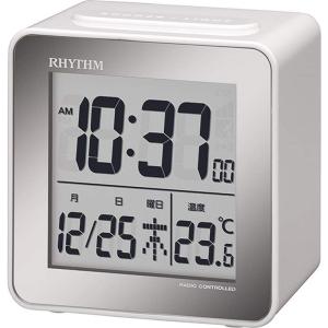 リズム(RHYTHM) 目覚まし時計 電波時計 デジタル 小さい かわいい 小型 ミニ キューブ タイプ 白 フィットウェーブD158 8R｜akd-shop