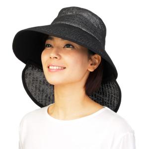 涼かちゃん Shabo つば広UVメッシュハット 熱中症対策 軽涼遮熱帽子 (Lサイズ, 712 ブラック)｜akd-shop