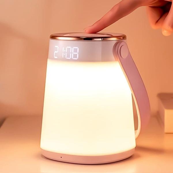 授乳ライト ナイトライト時計付き 間接照明 充電式 LEDランタン無段階調光 ベッドサイドランプ 置...