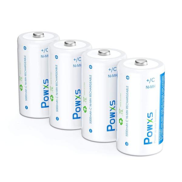 POWXS 単2充電池 充電式 5000mAh 約1200回使用可能 ニッケル水素電池 4本入り 充...